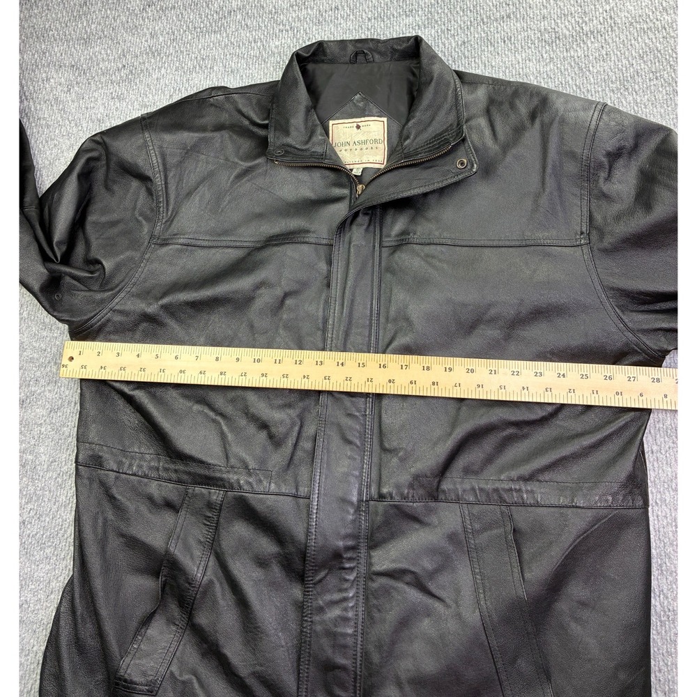 John Ashford Outdoors Men's XL Black Leather Car Coat Jacket Full Zip Vintage - Picture 4 of 12